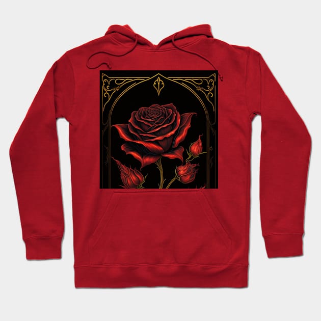 Framed oriental style red rose Hoodie by My favorite pets